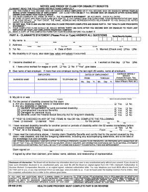 Notice and Proof of Claim for Disability Benefits