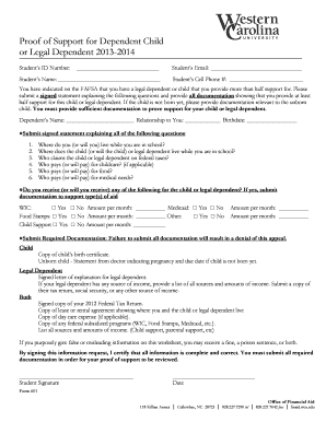 Proof of Support for Dependent Child or Legal Dependent