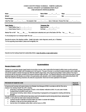 504/ADA Student Accommodation Plan for Students with Diabetes
