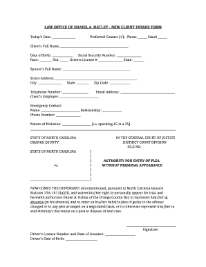 North Carolina New Client Intake Form