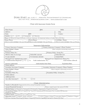 Client with Insurance Intake Form
