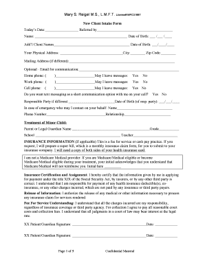 New Client Intake Form for Psychotherapy Services