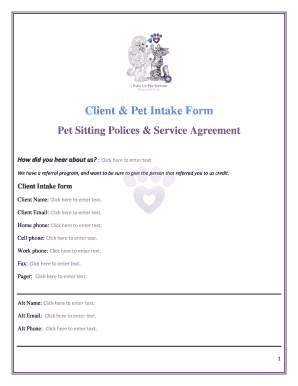 Pet Sitting Client and Pet Intake Form