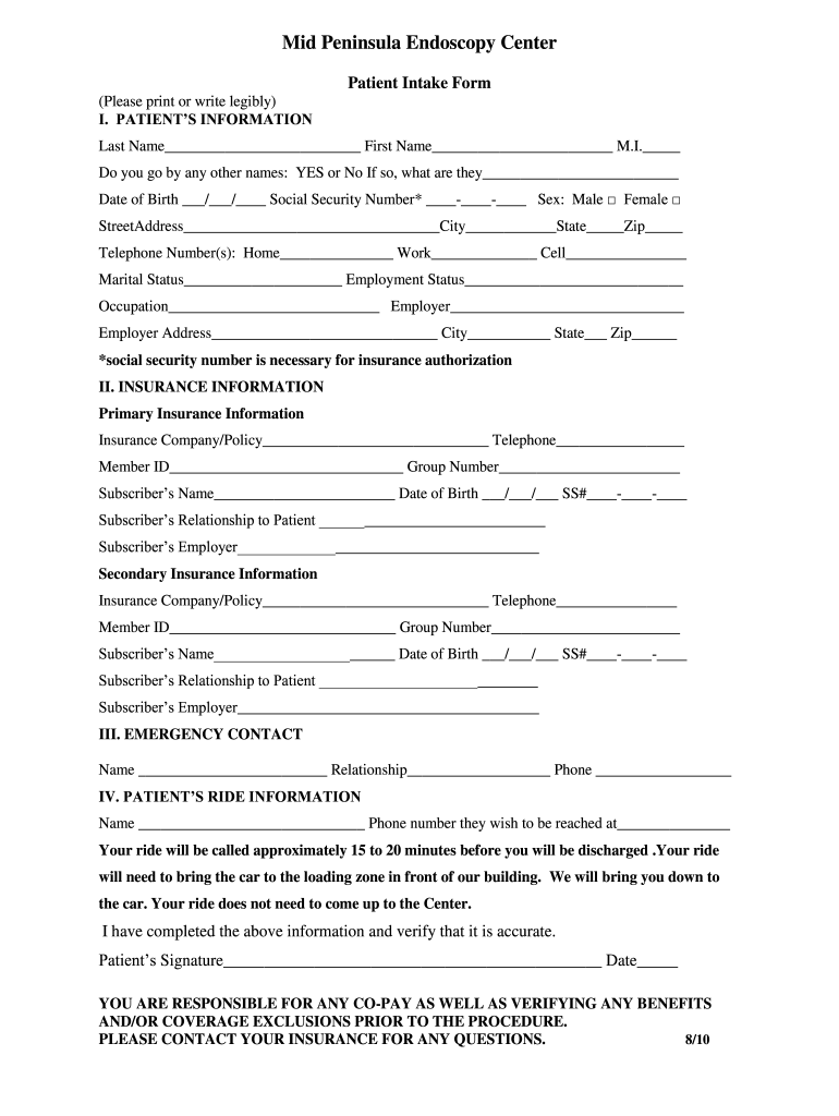 patient intake form word Preview on Page 1