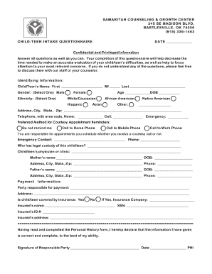 Child-Teen Intake Questionnaire