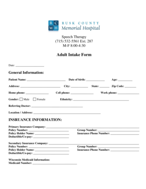 Adult Intake Form for Speech Therapy
