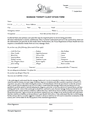 Massage Therapy Client Intake Form