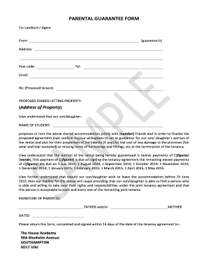 Parental Guarantee Form for Tenancy