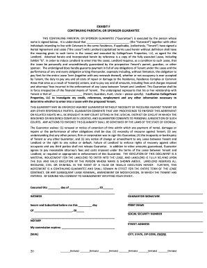Continuing Parental or Sponsor Guarantee