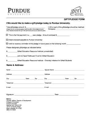 Purdue University Gift Pledge Form