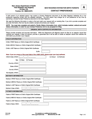 New Jersey Birth Parent Contact Preference Form