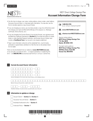 NEST Direct College Savings Plan Account Information Change Form