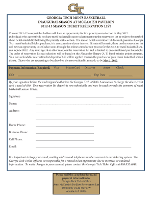 Georgia Tech Men's Basketball Season Ticket Reservation Form