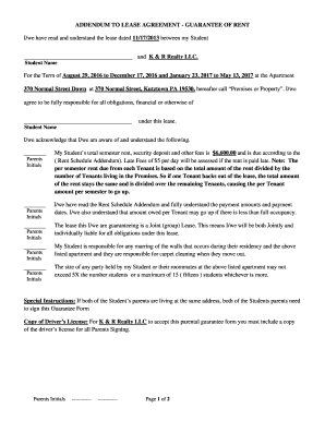 Addendum to Lease Agreement - Rent Guarantee