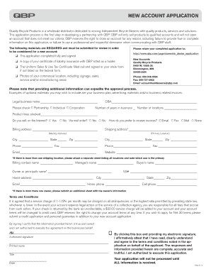 Quality Bicycle Products New Account Application