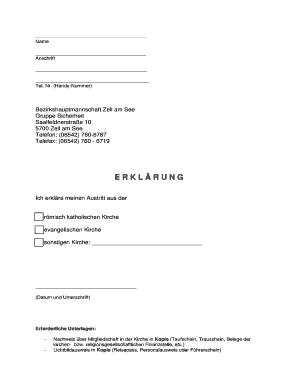 Erklärung des Austritts aus der Kirche