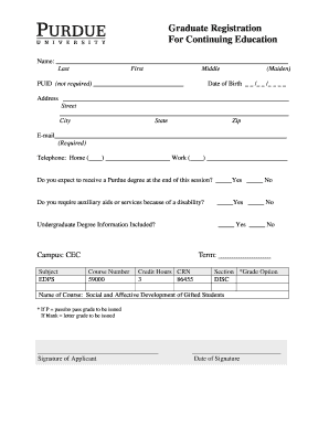 Graduate Registration Form for Continuing Education