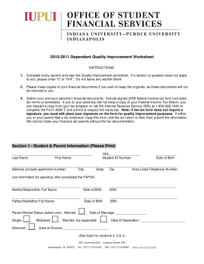 2010-2011 Dependent Quality Improvement Worksheet