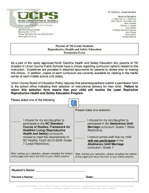 Reproductive Health and Safety Education Permission Form