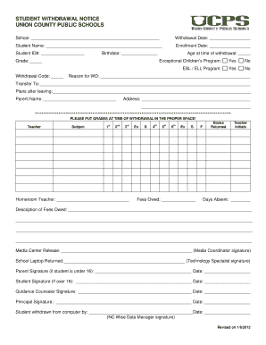 Student Withdrawal Notice