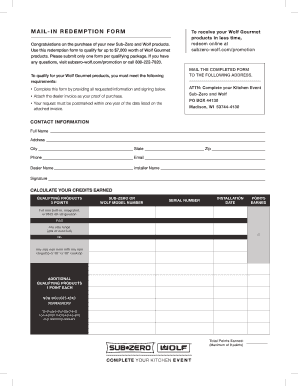 Wolf Gourmet Redemption Form