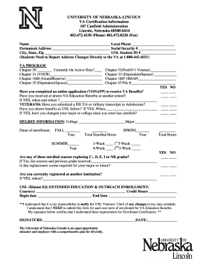 University of Nebraska-Lincoln VA Certification Form