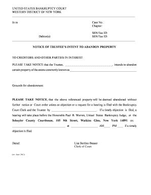 Notice of Trustee's Intent to Abandon Property