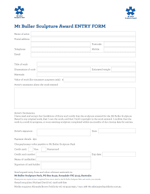 Mt Buller Sculpture Award Entry Form