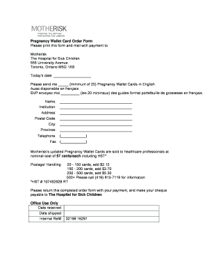 Pregnancy Wallet Card Order Form