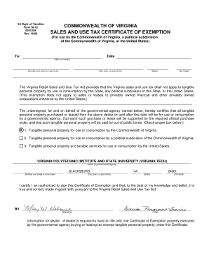 Virginia Sales and Use Tax Exemption Certificate
