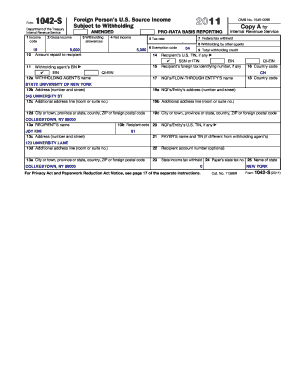 Form 1042-S for Nonresident Alien's U.S. Source Income