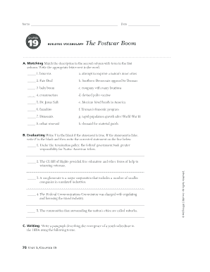 Postwar Boom Vocabulary Worksheet