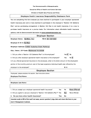 Massachusetts Employee Health Insurance Responsibility Disclosure Form