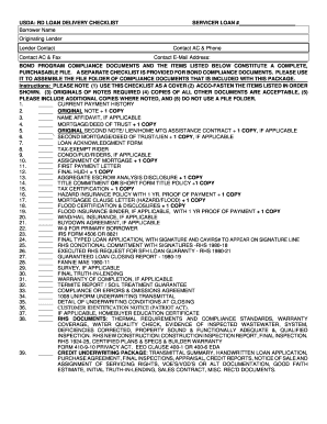 USDA RD Loan Delivery Checklist