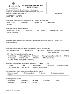 Orthopaedic New Patient Questionnaire