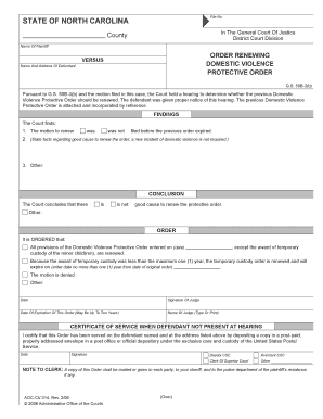 North Carolina Domestic Violence Protective Order