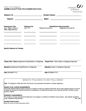 DARS Exception Recommendation Form