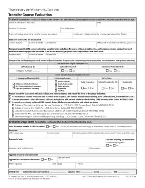 University of Minnesota Duluth Transfer Course Evaluation