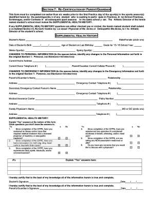 Supplemental Health History Re-Certification Form