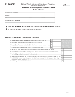 Rhode Island Research & Development Expense Credit Form