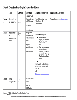 Fourth Grade Southwest Region Lessons Breakdown Title