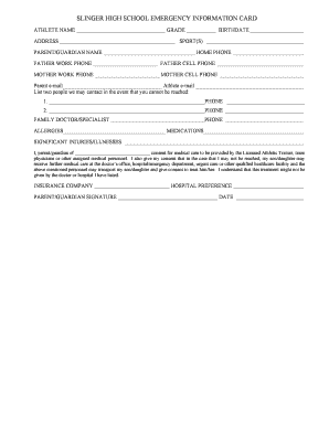 school emergency card template