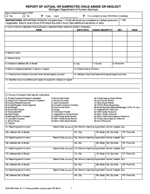 Michigan Child Abuse or Neglect Report Form