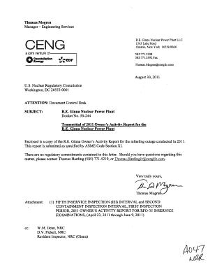 Transmittal of 2011 Owners Activity Report for the R E - pbadupws nrc