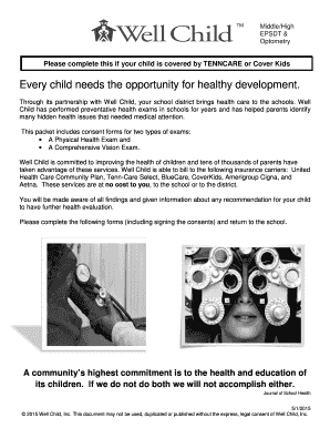 Well Child Consent Form for School Health Exams