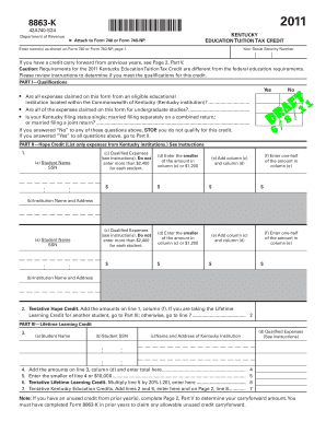 Kentucky Education Tuition Tax Credit Form 8863-K