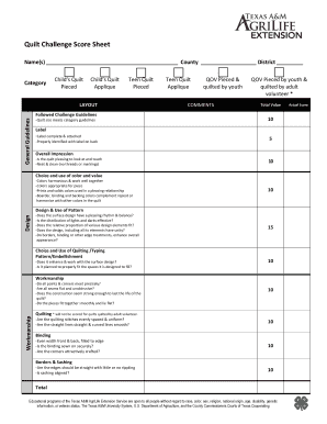 Texas driving test score sheet 2023 - Quilt Challenge Score Sheet - Texas AgriLife - fcs tamu