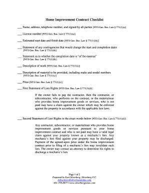 New York Home Improvement Contract Checklist