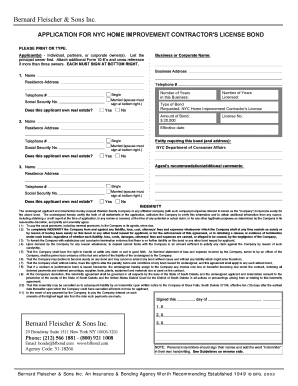 NYC Home Improvement Contractor's License Bond Application