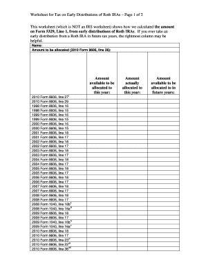 Worksheet for Tax on Early Distributions of Roth IRAs